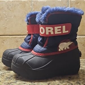 Sorel Snow Commander Mid Calf Snow Boots Blue Fur Trim Size 11 EUC